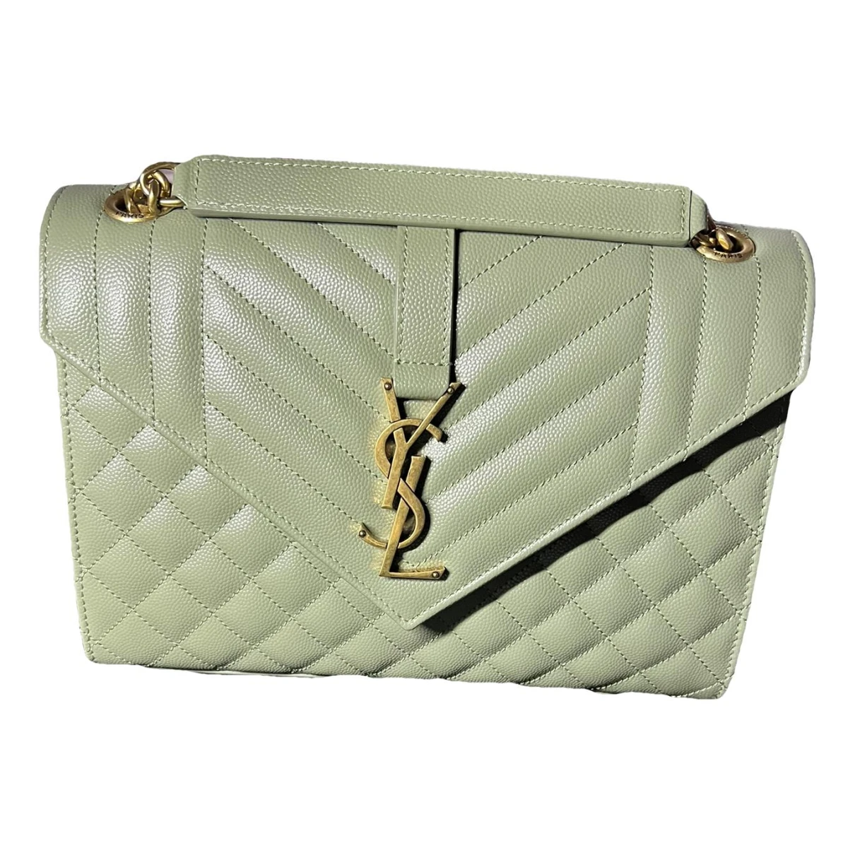 Pre-owned Saint Laurent Envelope Leather Handbag In Green