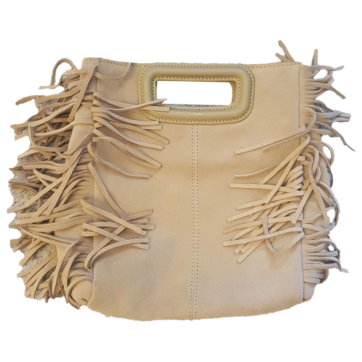 Pre-owned Maje Sac M Leather Crossbody Bag In Beige