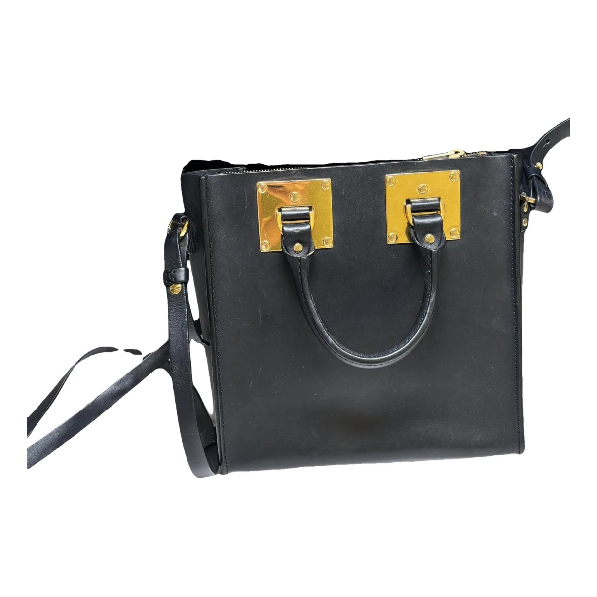 Pre-owned Sophie Hulme Square Albion Leather Handbag In Black