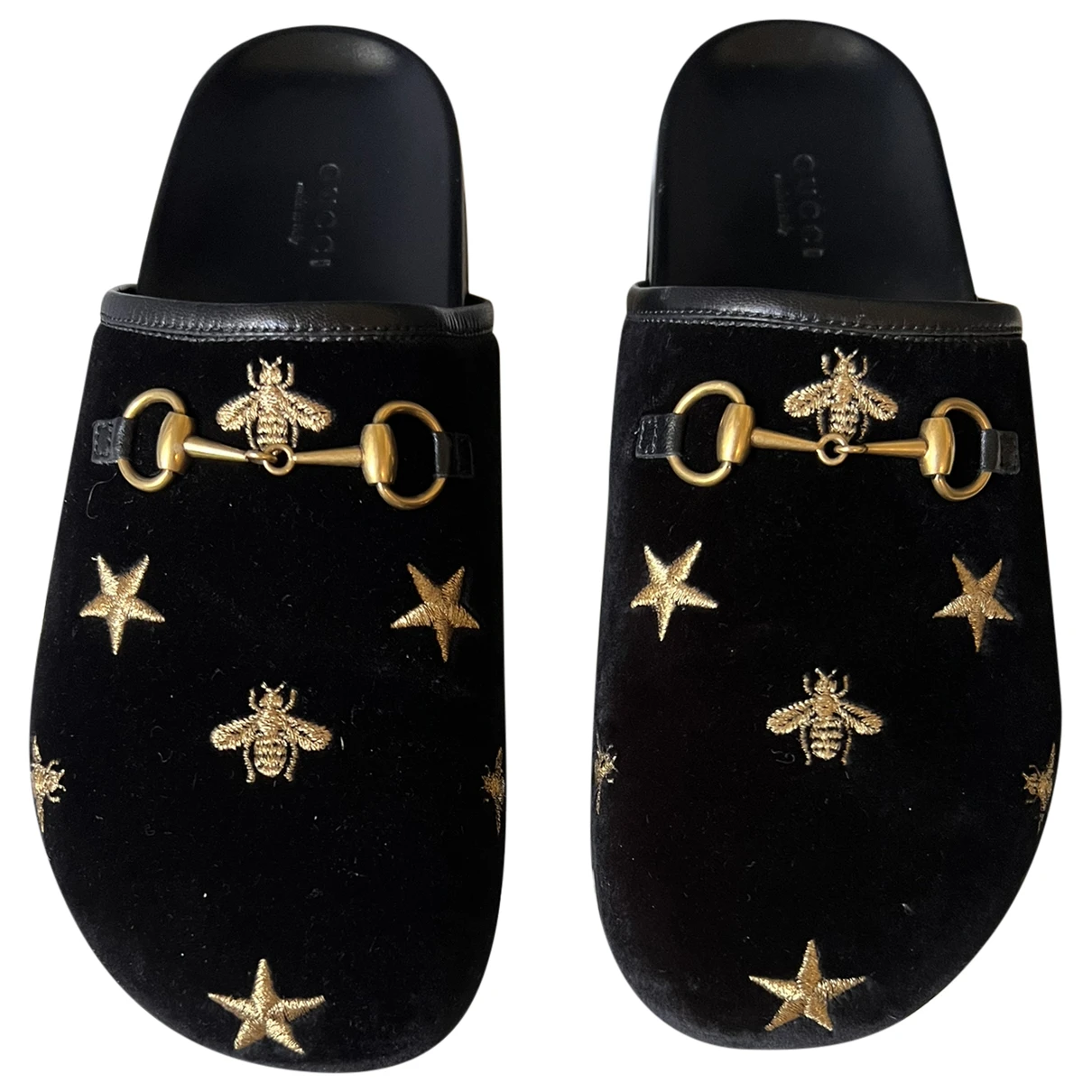 Pre-owned Gucci Velvet Mules & Clogs In Black