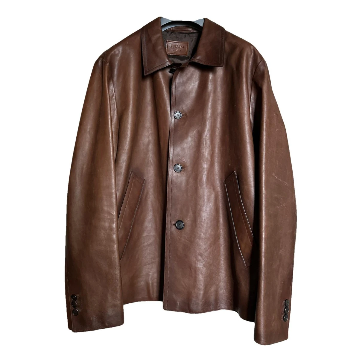 Pre-owned Prada Leather Coat In Brown