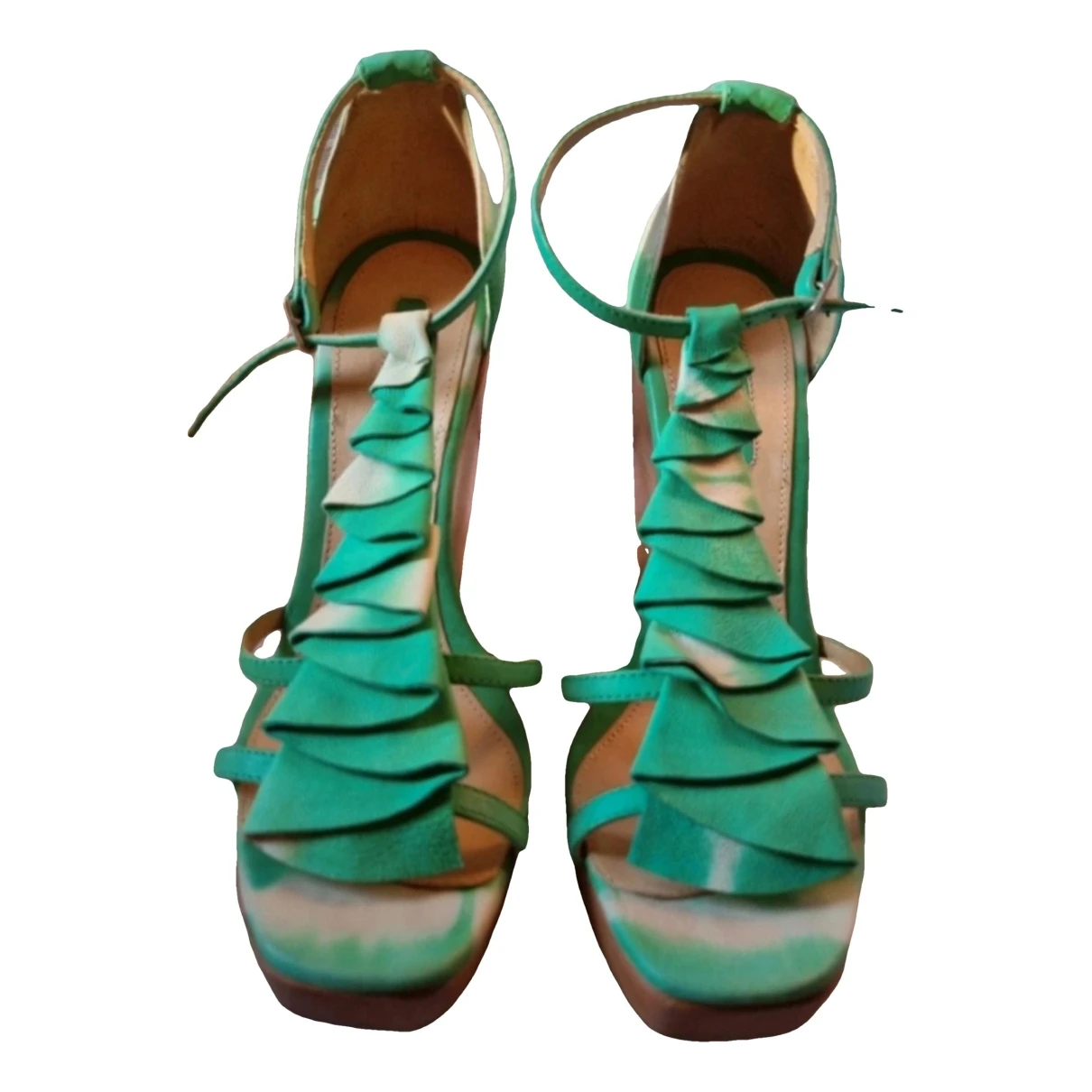 Pre-owned Longchamp Leather Sandals In Green