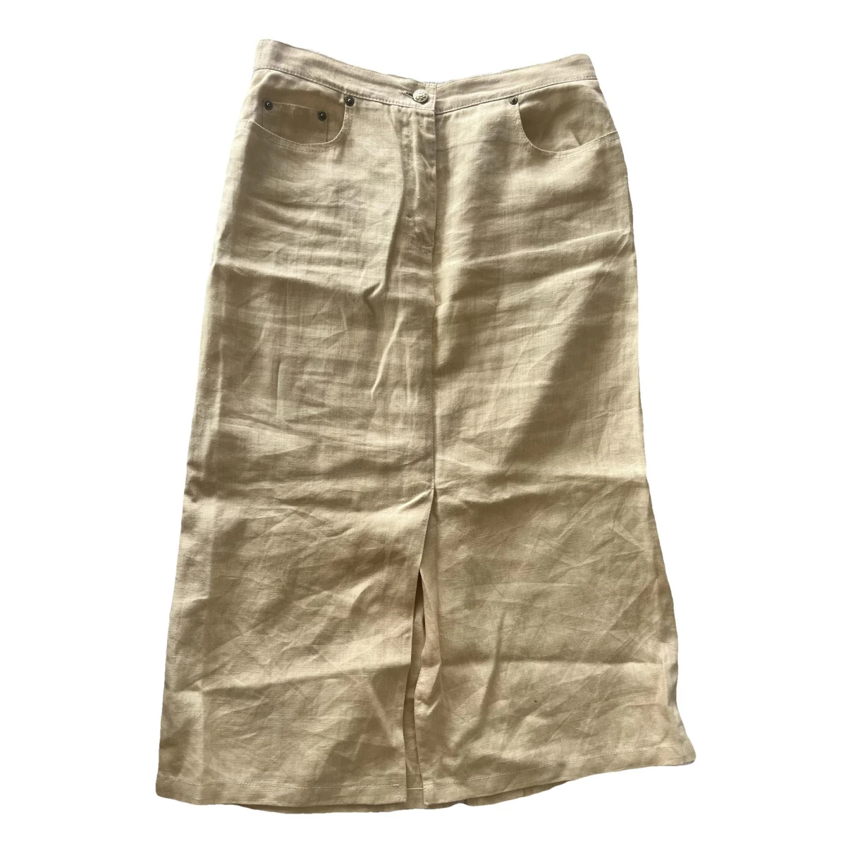 Pre-owned Max Mara Atelier Linen Mid-length Skirt In Beige