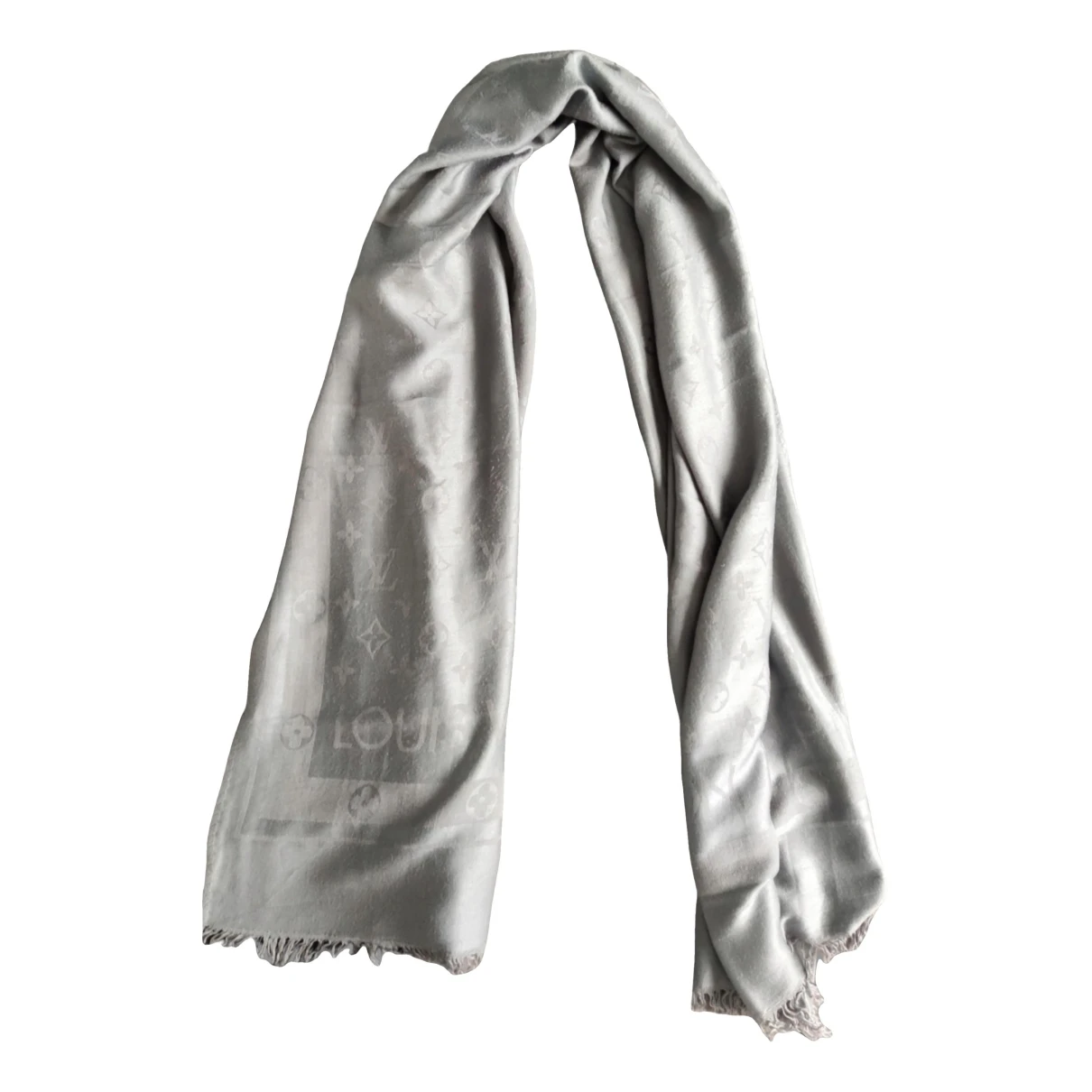 Pre-owned Louis Vuitton Châle Monogram Cashmere Scarf In Grey