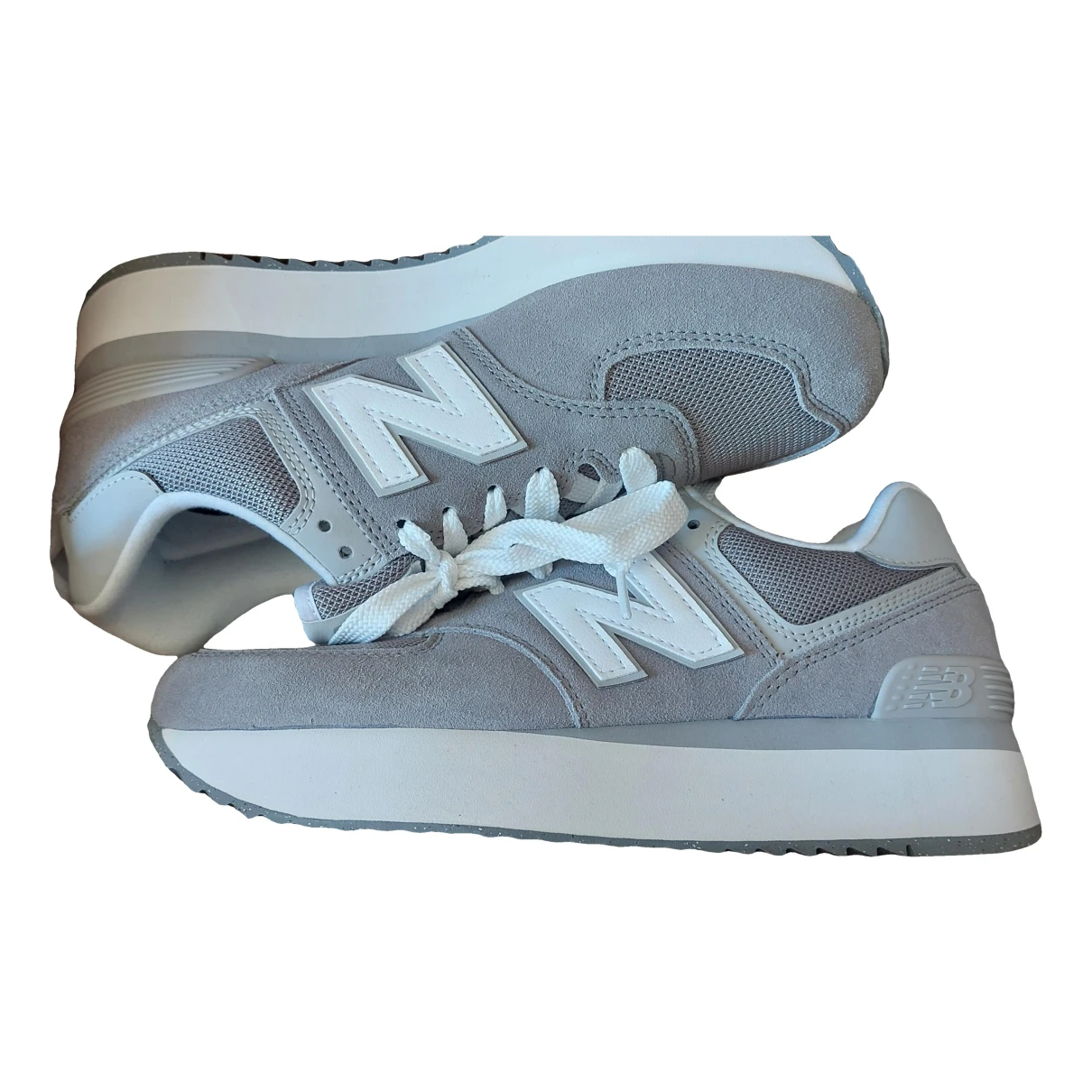 Pre-owned New Balance 574 Leather Trainers In Grey