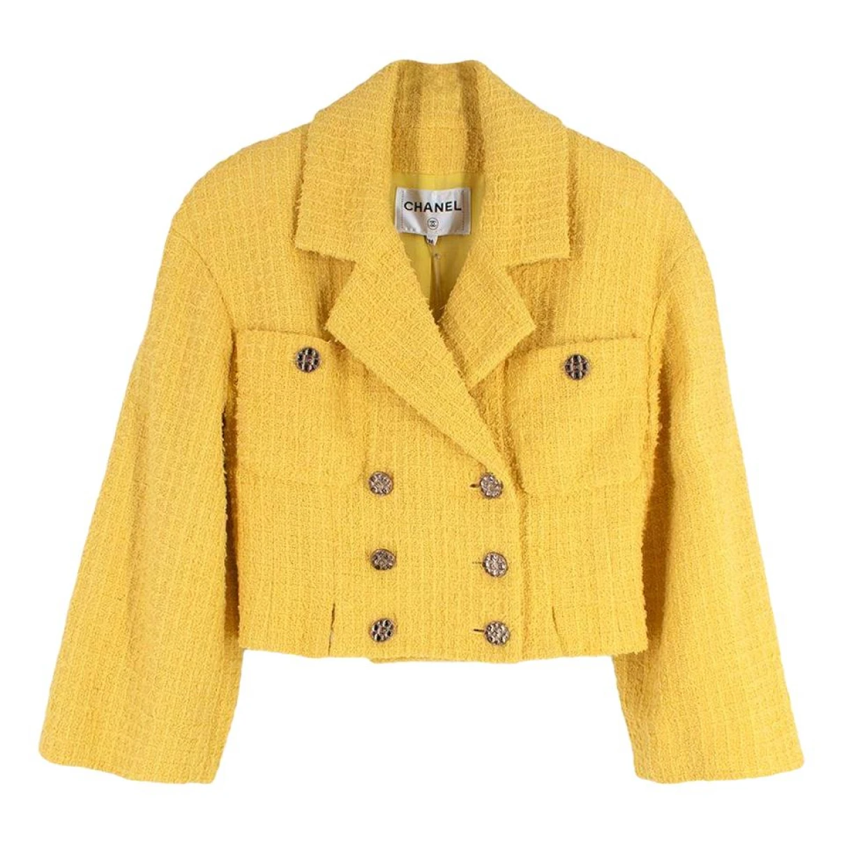 Pre-owned Chanel La Petite Veste Noire Tweed Blazer In Yellow