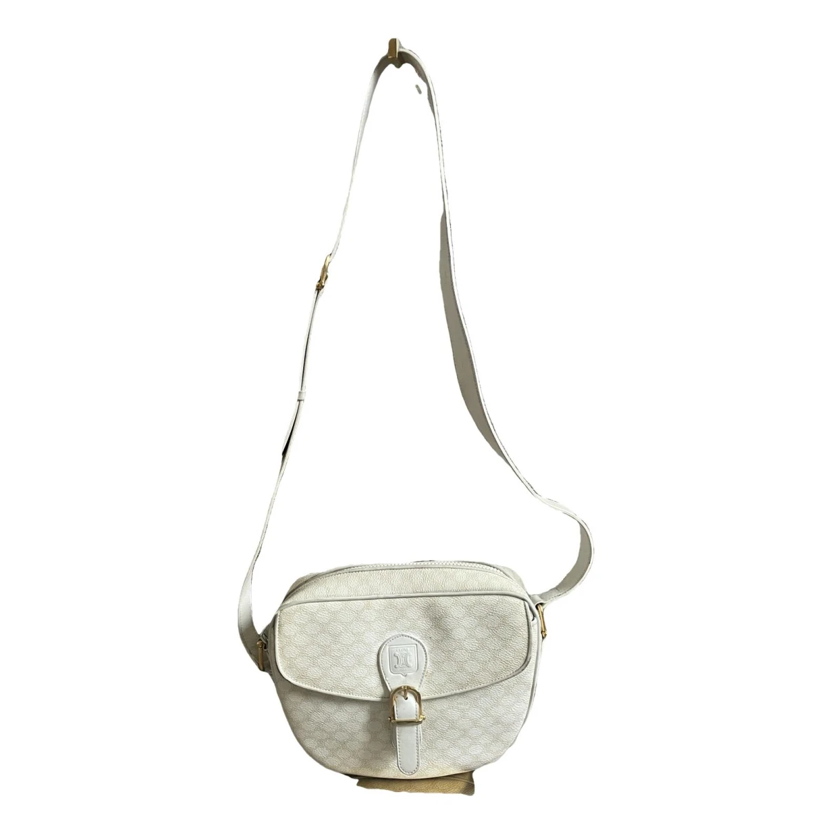 Pre-owned Celine Triomphe Leather Crossbody Bag In Beige
