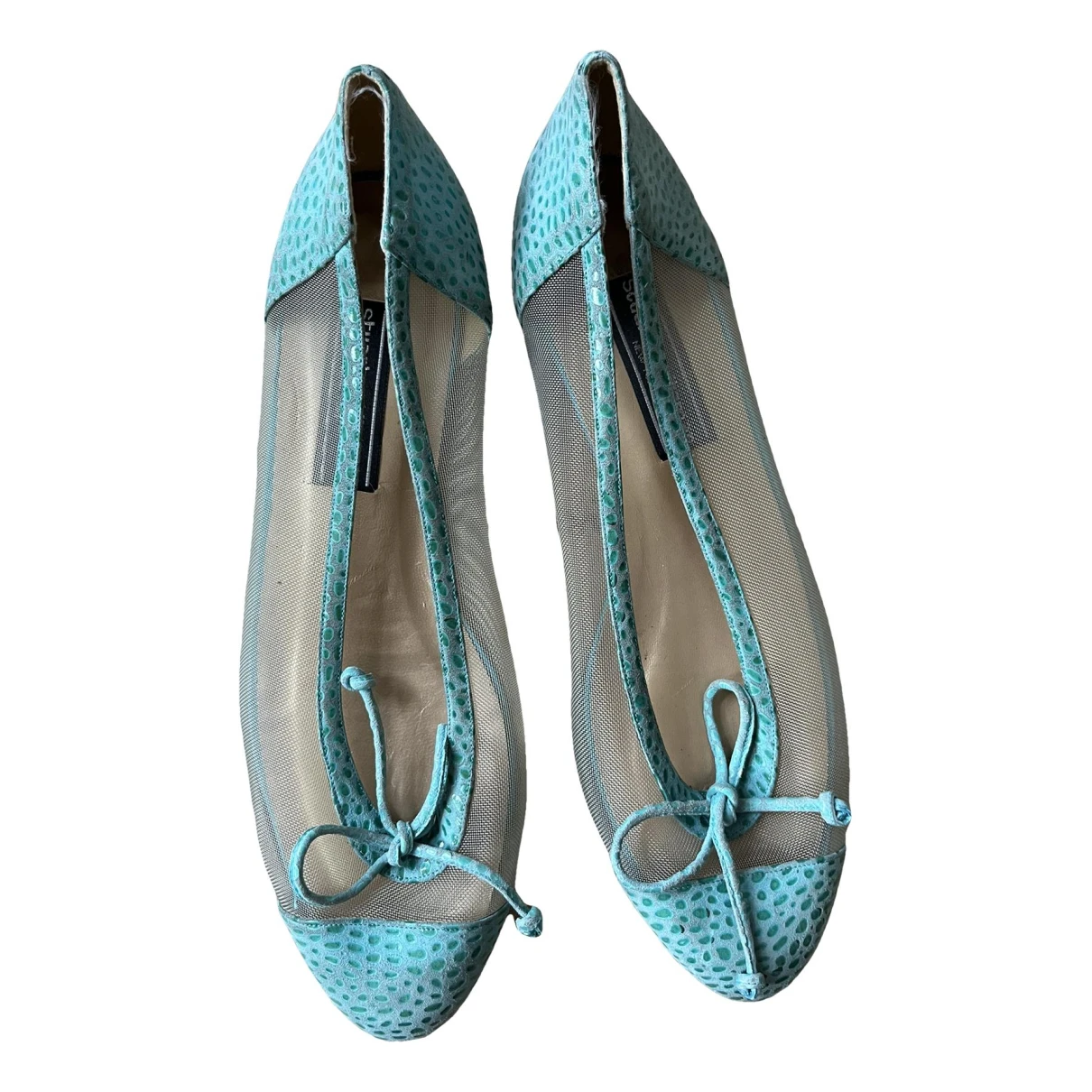 Pre-owned Stuart Weitzman Leather Ballet Flats In Turquoise