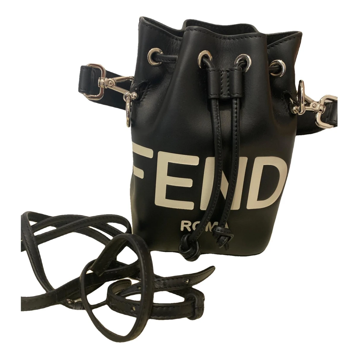 Pre-owned Fendi Mon Trésor Leather Crossbody Bag In Black