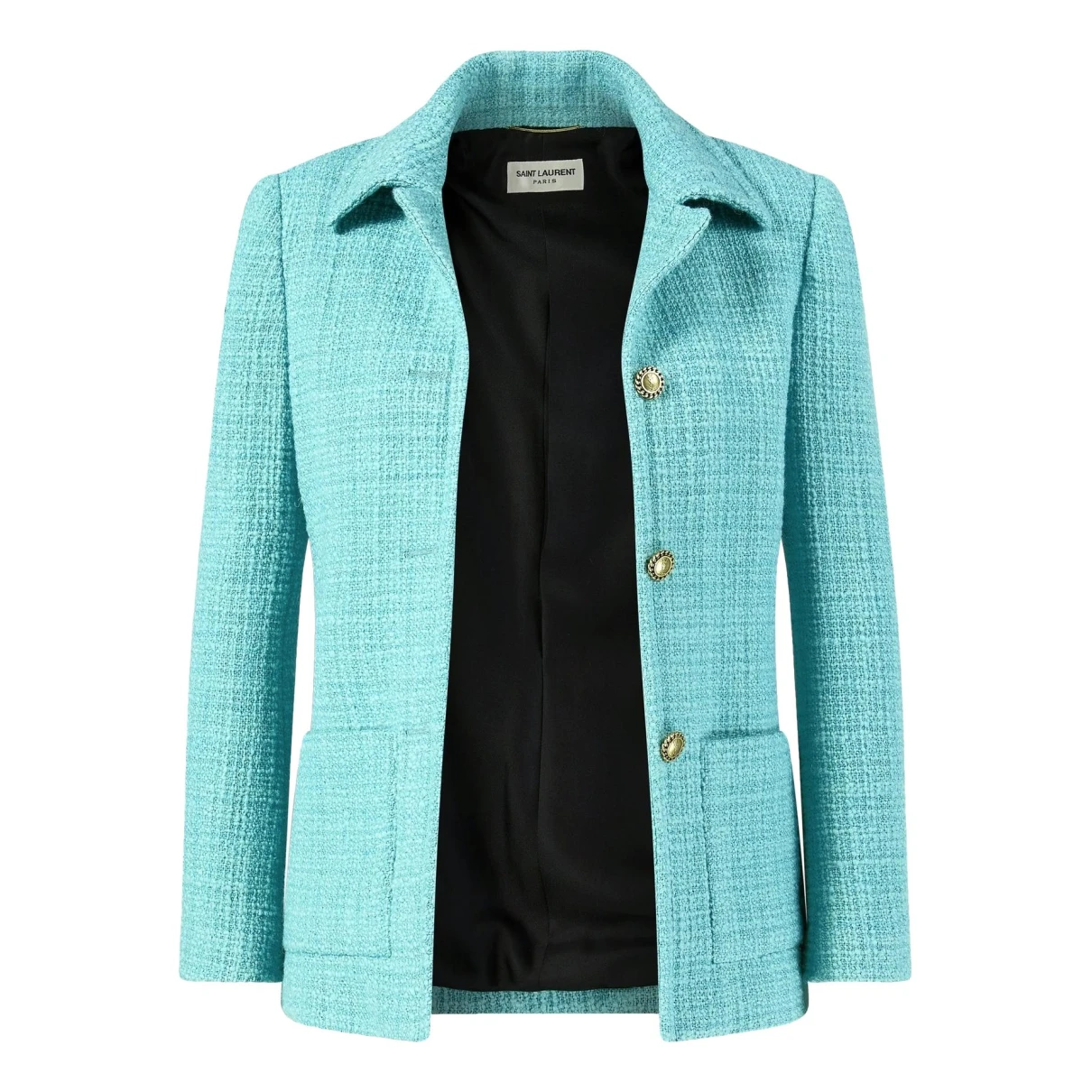 Pre-owned Saint Laurent Tweed Blazer In Turquoise