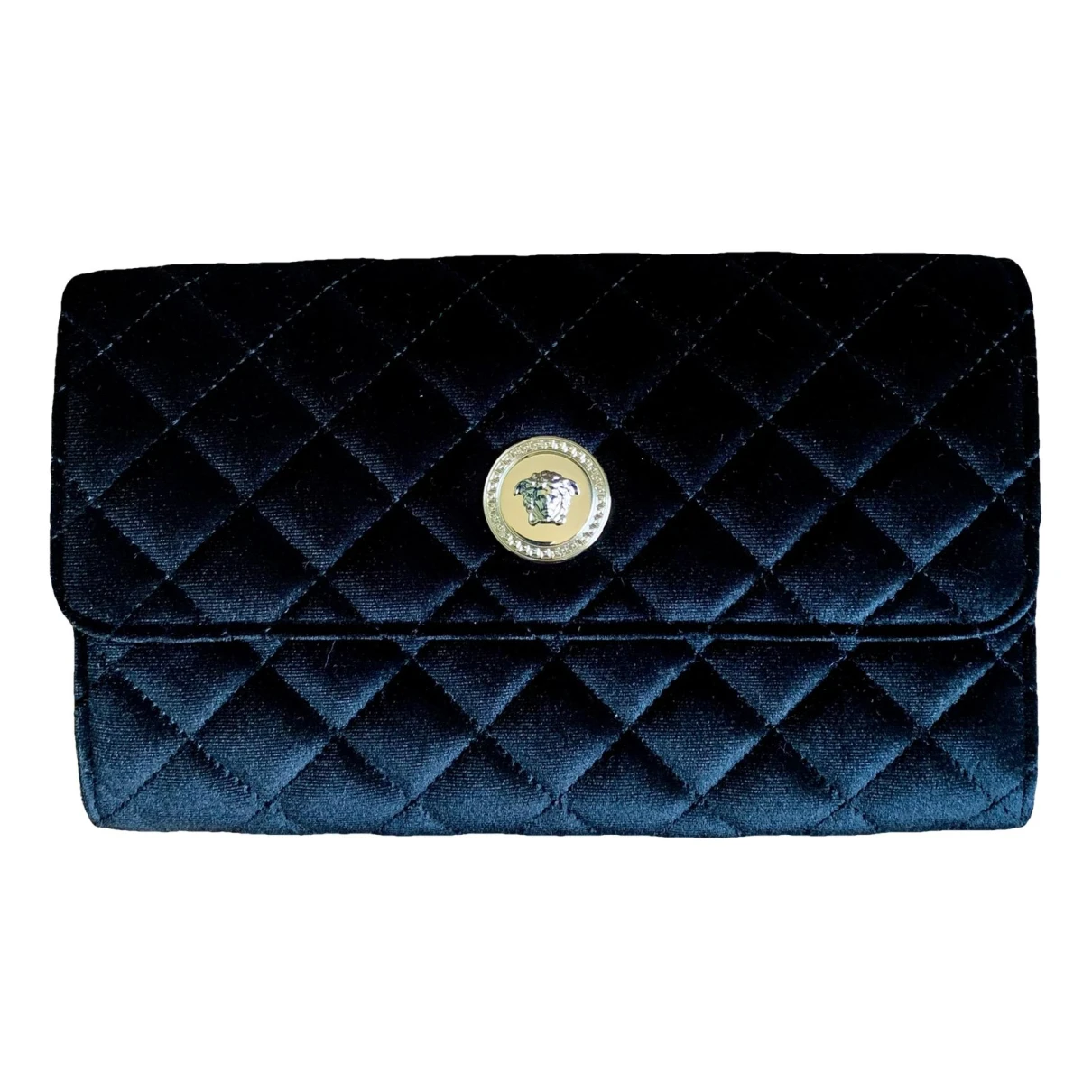 Pre-owned Versace Icon Velvet Handbag In Black