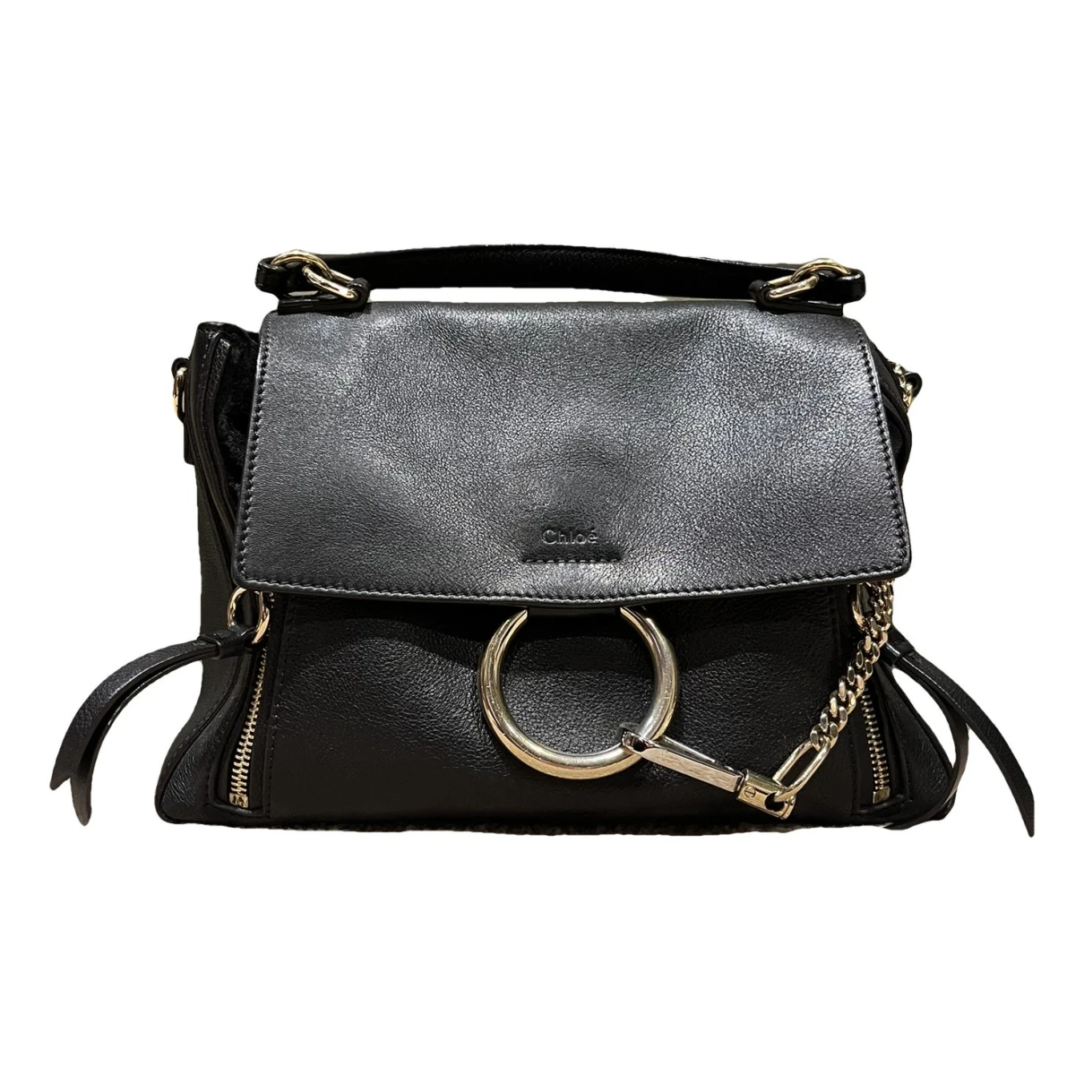 Pre-owned Chloé Faye Day Leather Handbag In Black
