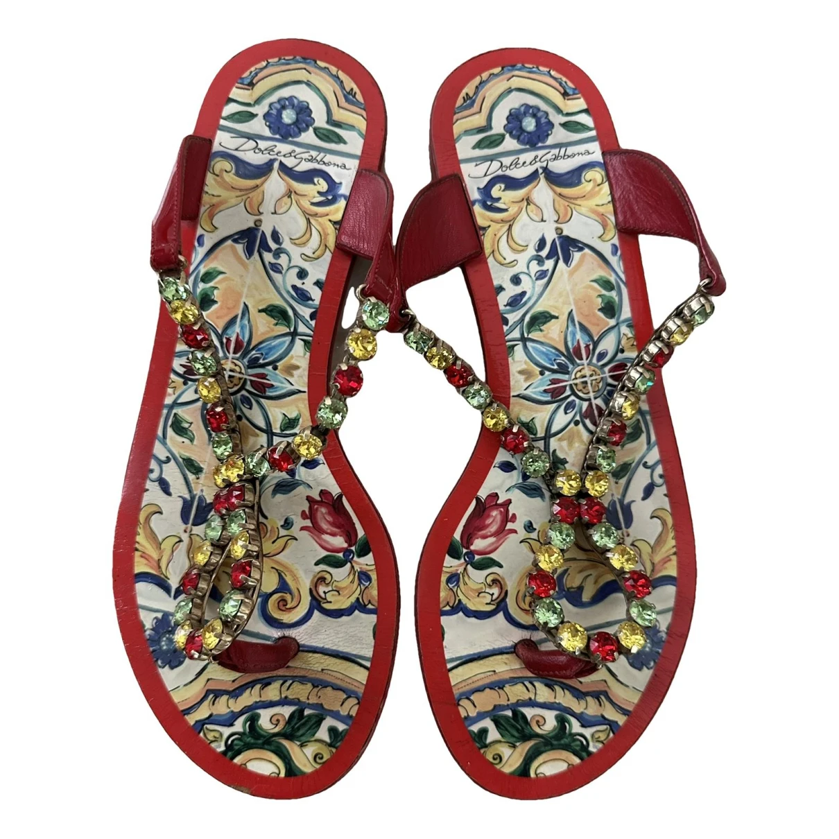 Pre-owned Dolce & Gabbana Patent Leather Flip Flops In Red