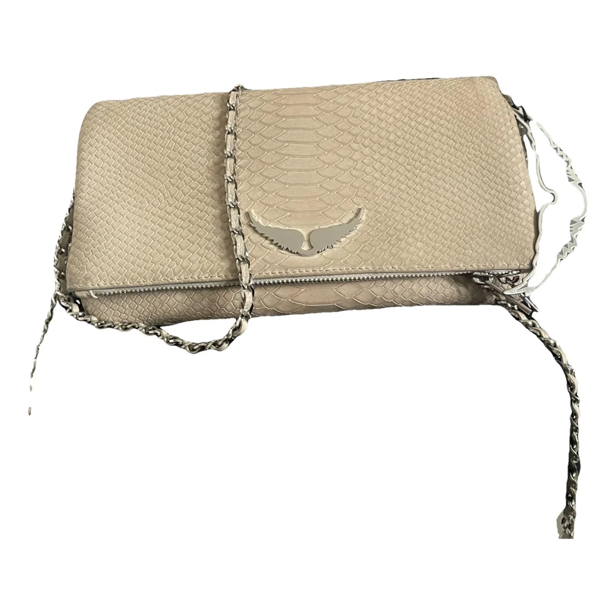 Pre-owned Zadig & Voltaire Rock Leather Clutch Bag In Beige