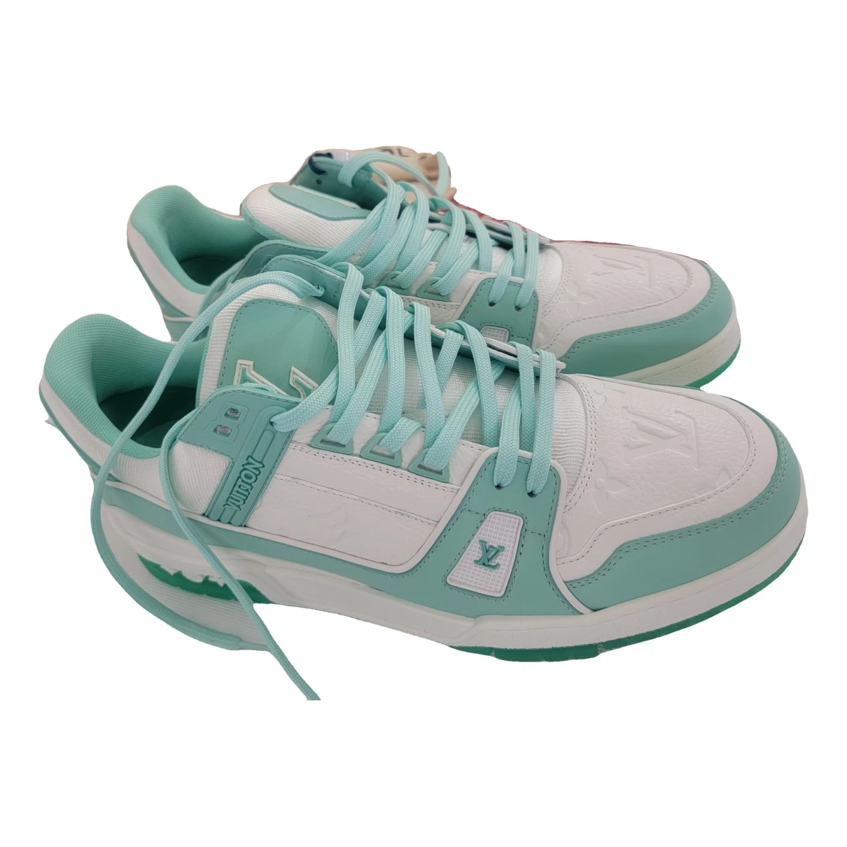Pre-owned Louis Vuitton Lv Trainer Leather Low Trainers In Green