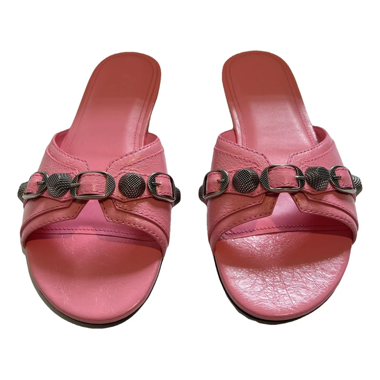 Pre-owned Balenciaga Cagole Leather Mules In Pink