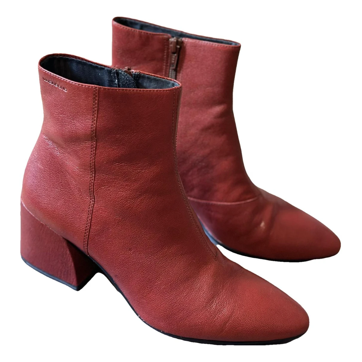 Pre-owned Vagabond Leather Biker Boots In Red