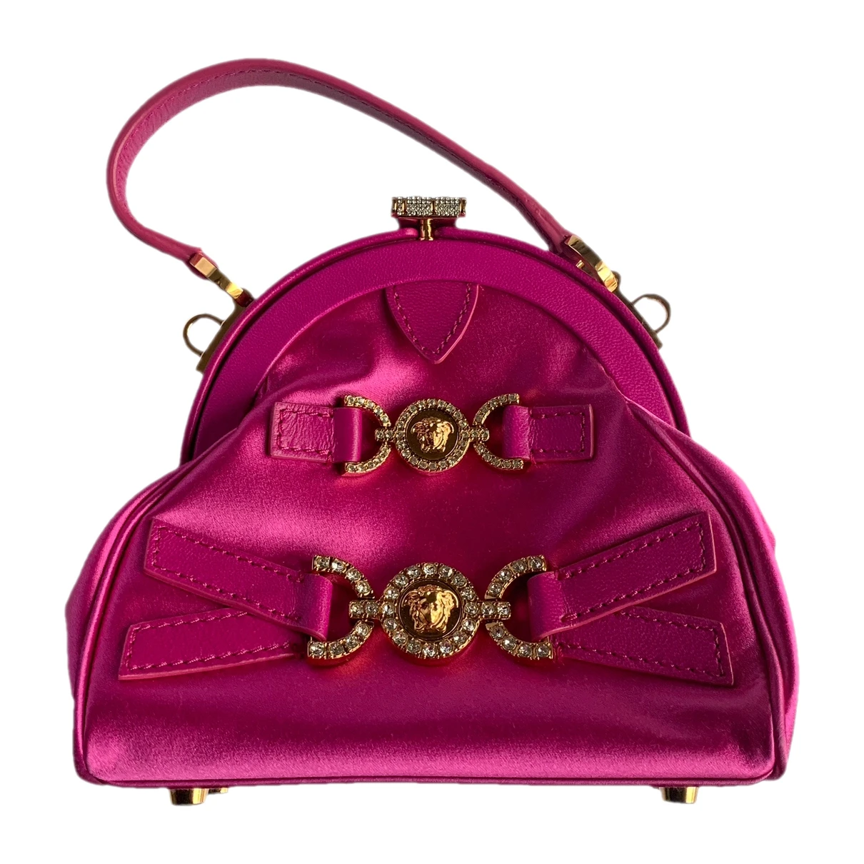 Pre-owned Versace La Medusa Silk Crossbody Bag In Pink