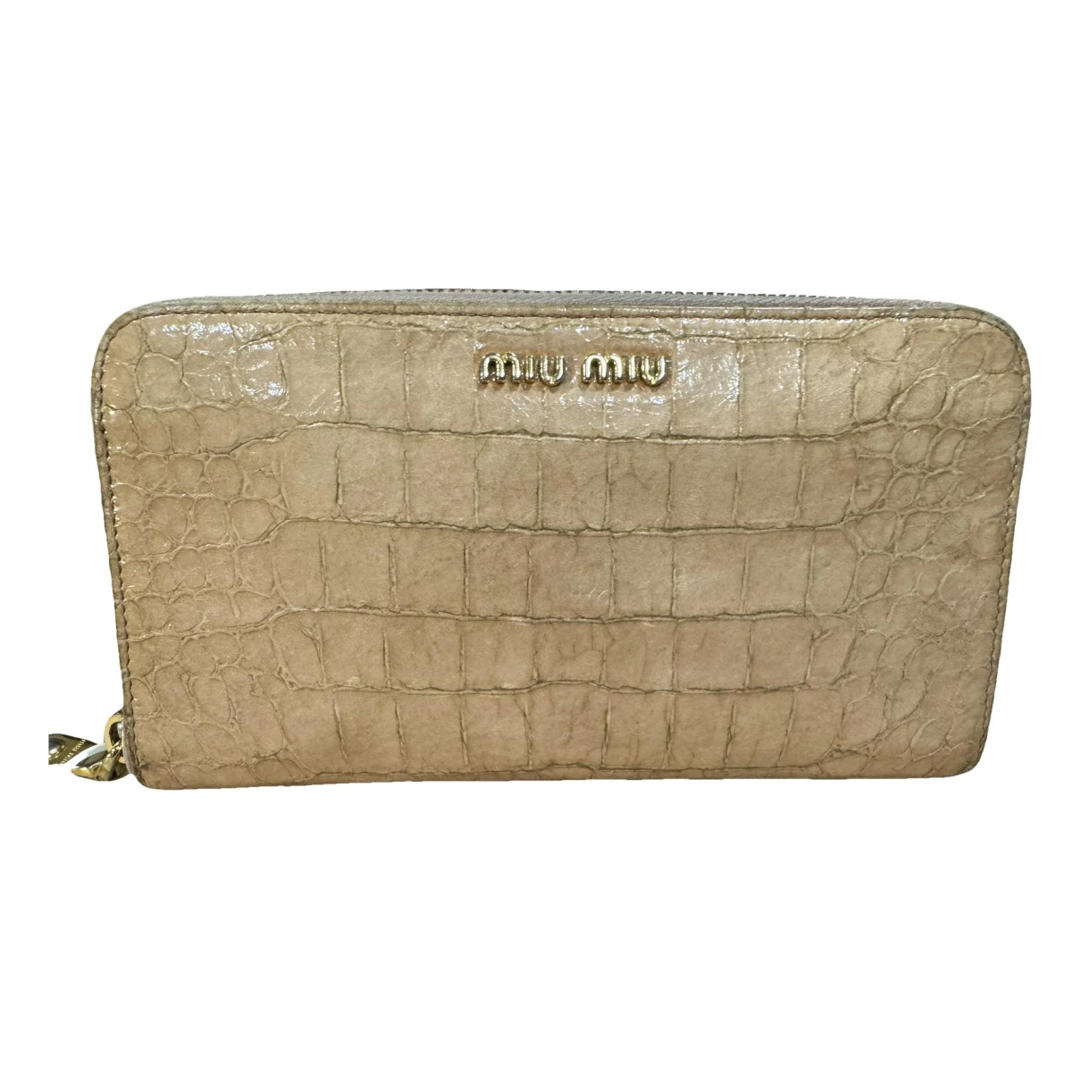 Pre-owned Miu Miu Leather Wallet In Beige