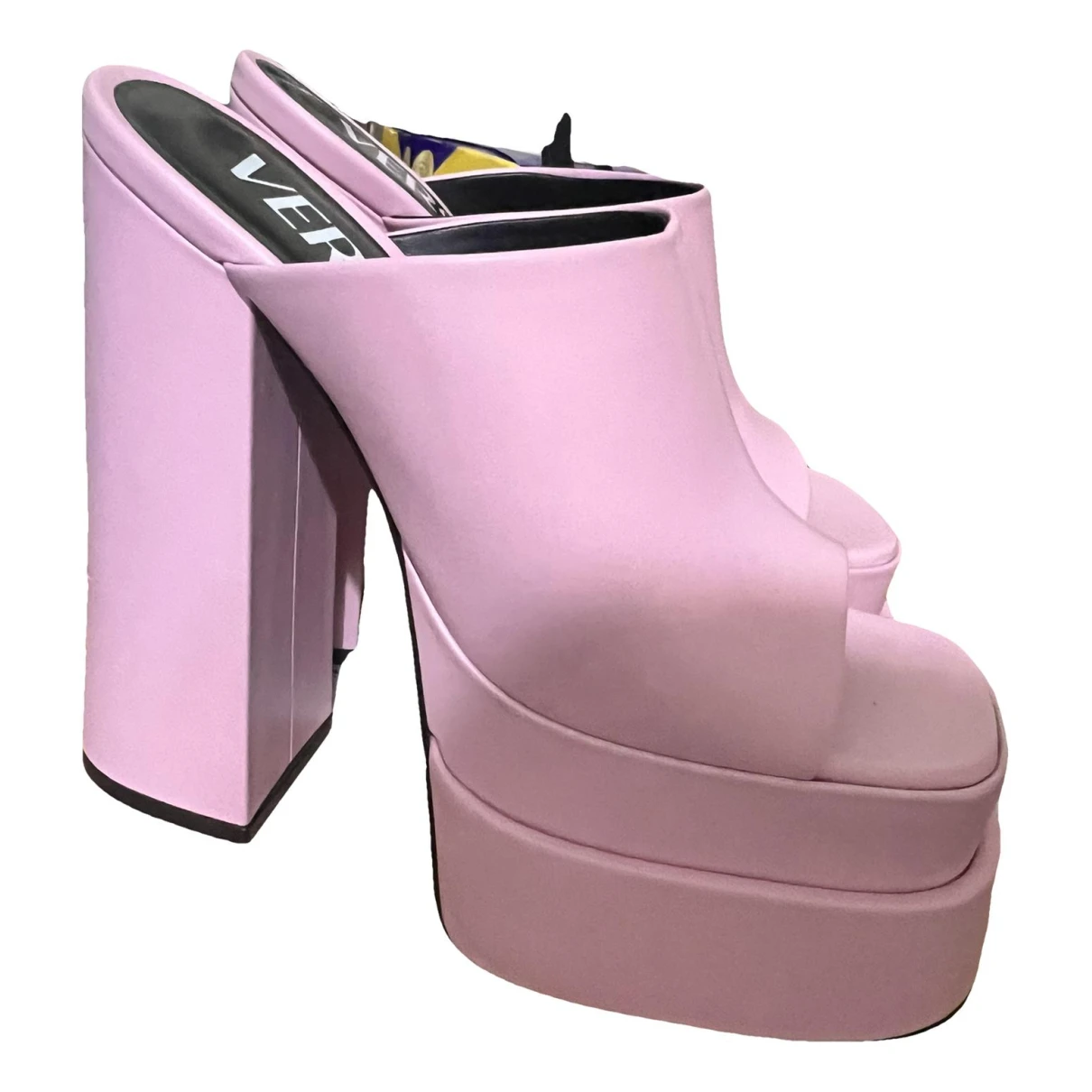 Pre-owned Versace Leather Mules & Clogs In Pink