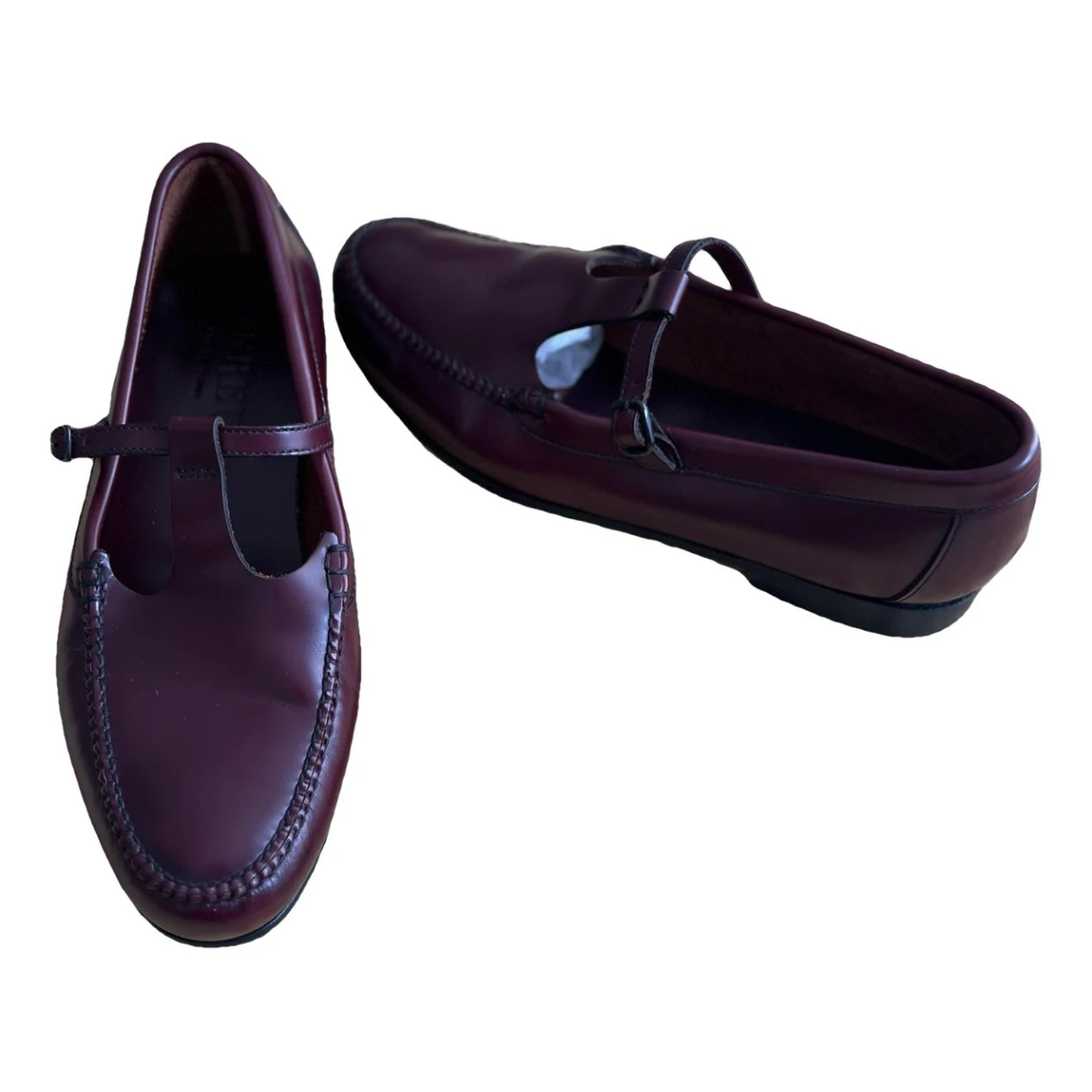 Pre-owned Hereu Leather Flats In Burgundy