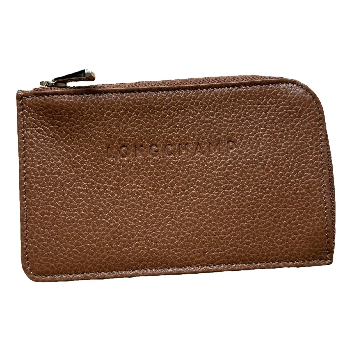 Pre-owned Longchamp Leather Card Wallet In Camel