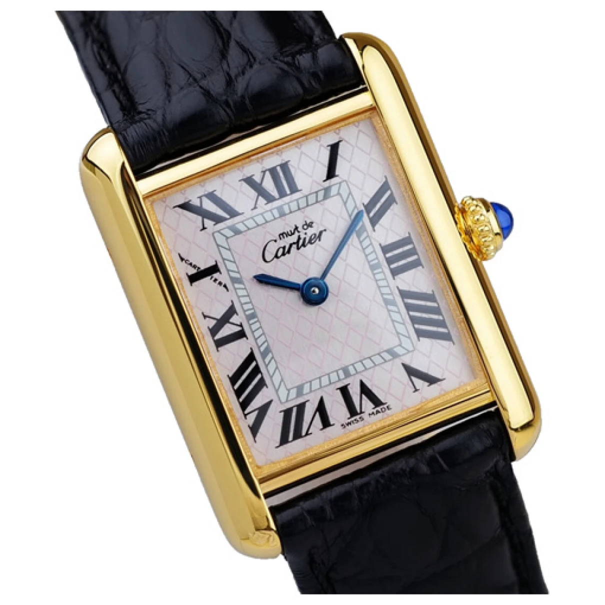 Pre-owned Cartier Tank Must Silver Gilt Watch In Black