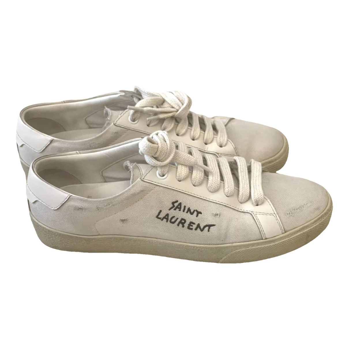 Pre-owned Saint Laurent Cloth Trainers In Beige