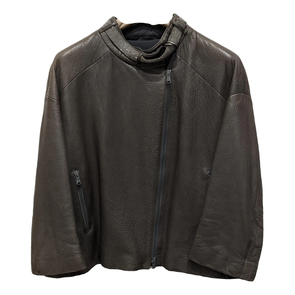 Pre-owned Brunello Cucinelli Leather Biker Jacket In Brown