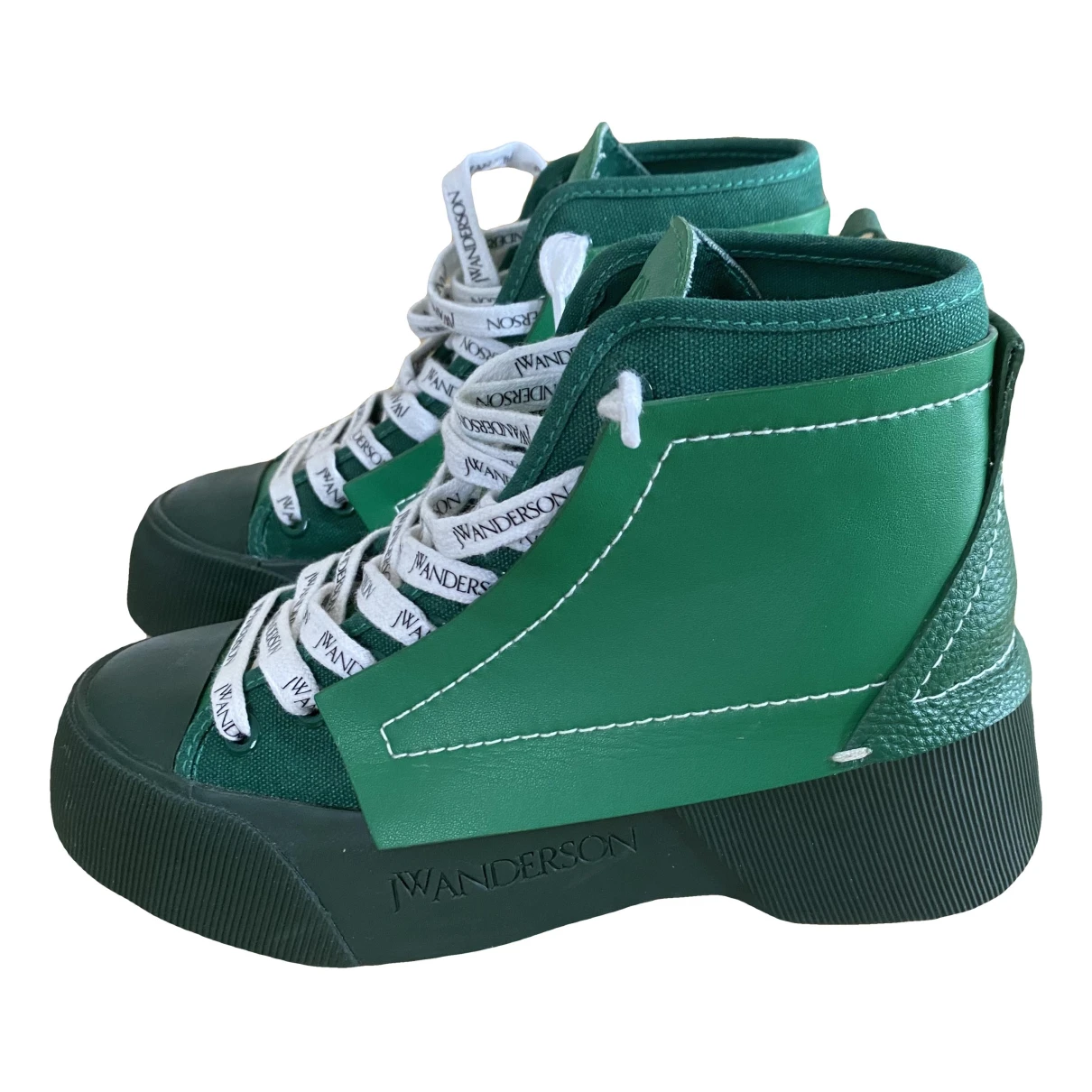 Pre-owned Jw Anderson Leather Trainers In Green