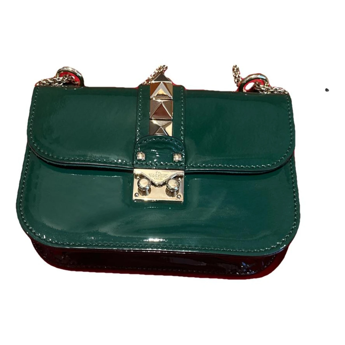 Pre-owned Valentino Garavani Glam Lock Patent Leather Crossbody Bag In Green