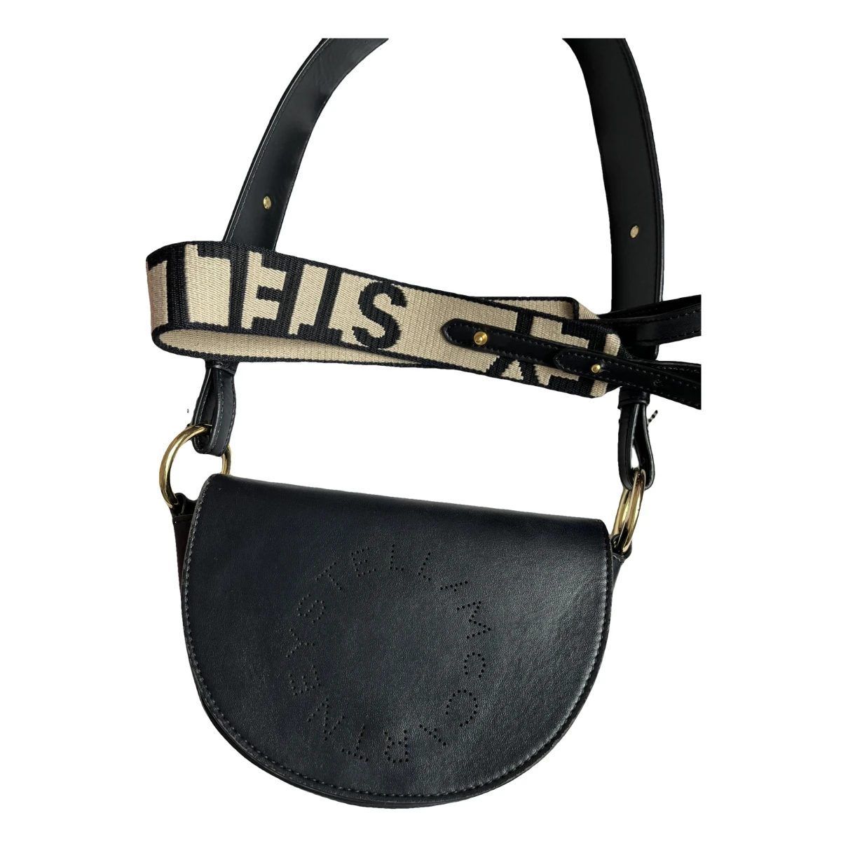 Pre-owned Stella Mccartney Logo Vegan Leather Crossbody Bag In Black