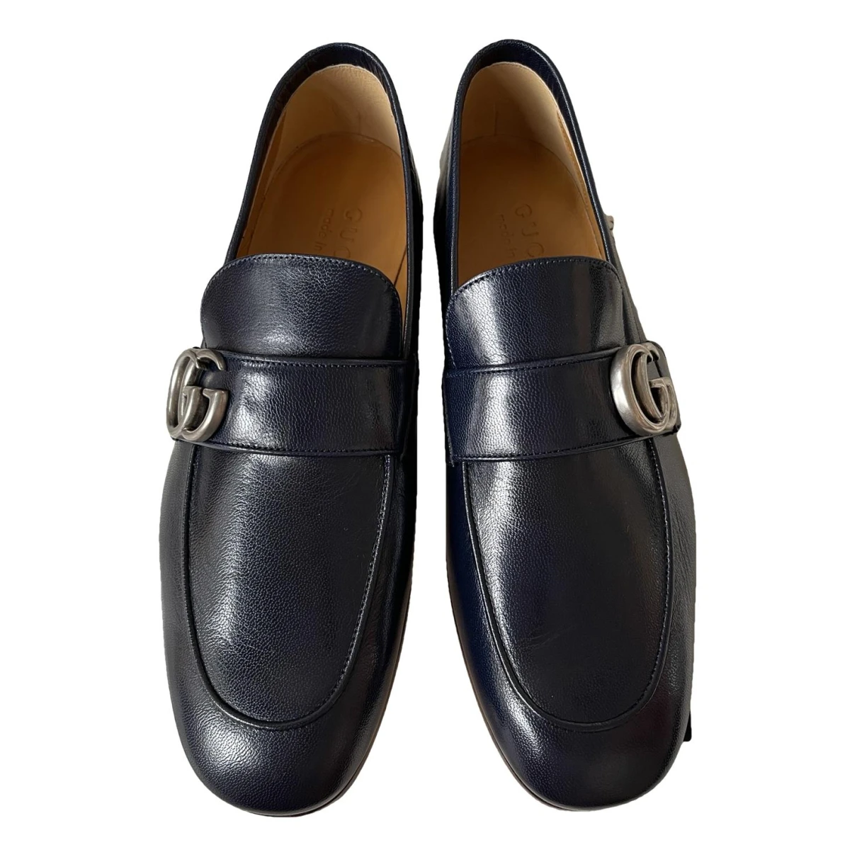 Pre-owned Gucci Patent Leather Flats In Navy