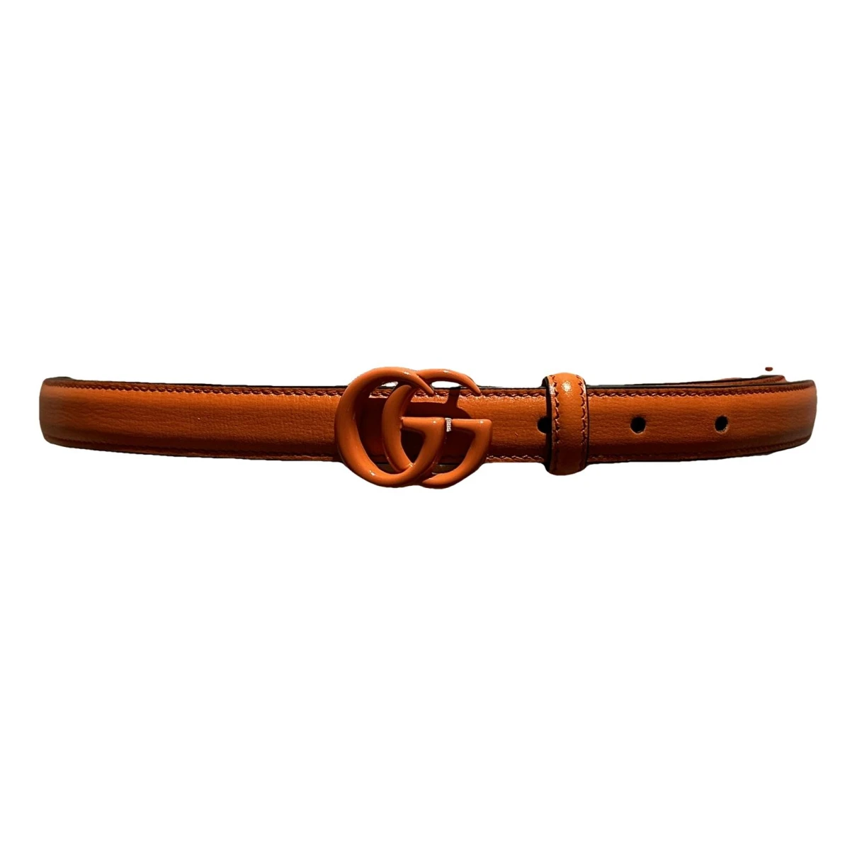 Pre-owned Gucci Gg Buckle Leather Belt In Orange