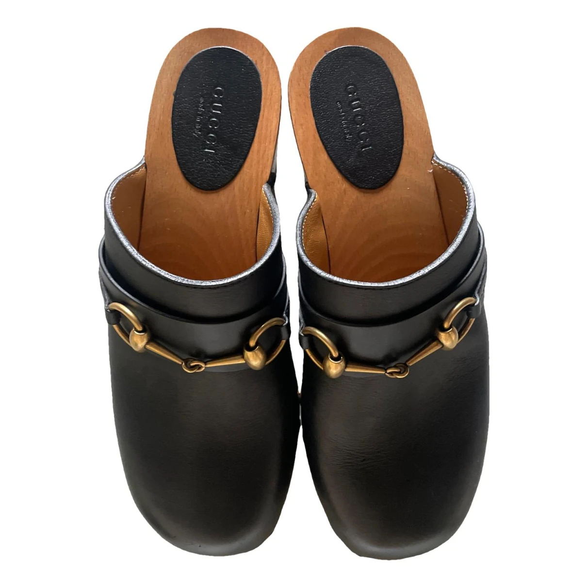 Pre-owned Gucci Leather Mules & Clogs In Black