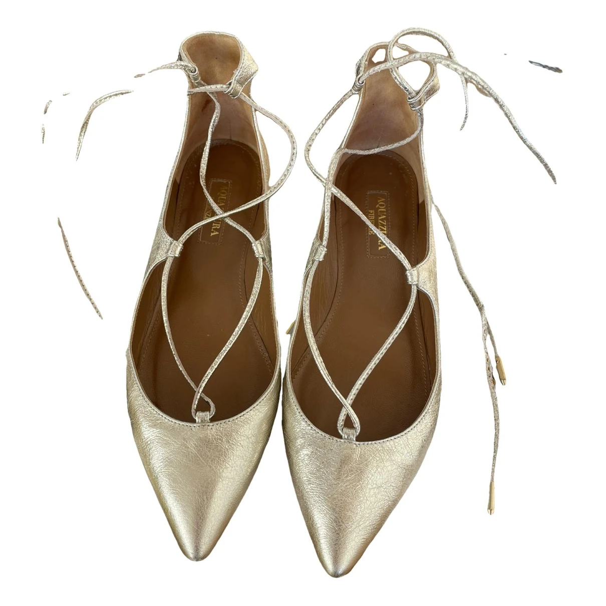 Pre-owned Aquazzura Leather Flats In Gold