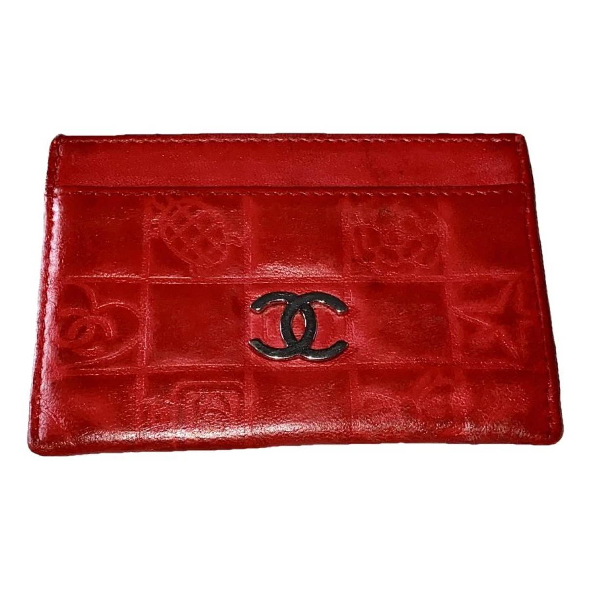 Pre-owned Chanel Leather Card Wallet In Red
