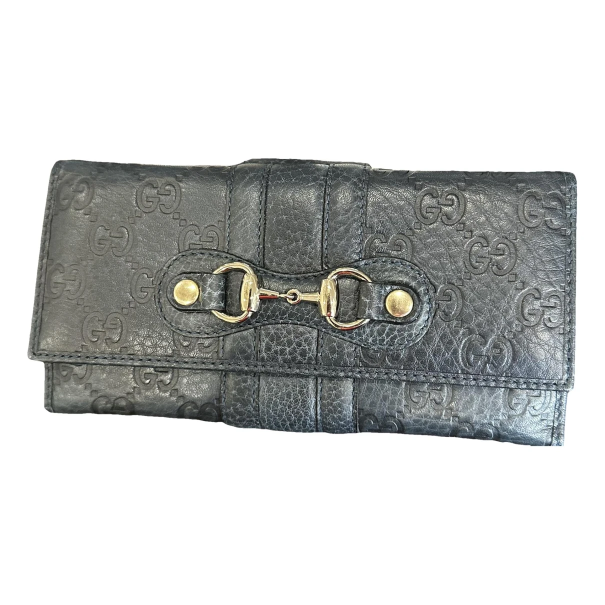 Pre-owned Gucci Horsebit 1955 Leather Wallet In Navy