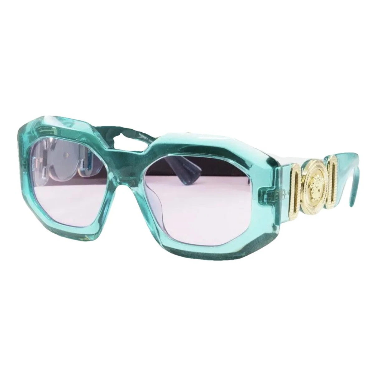 Pre-owned Versace Medusa Biggie Oversized Sunglasses In Turquoise