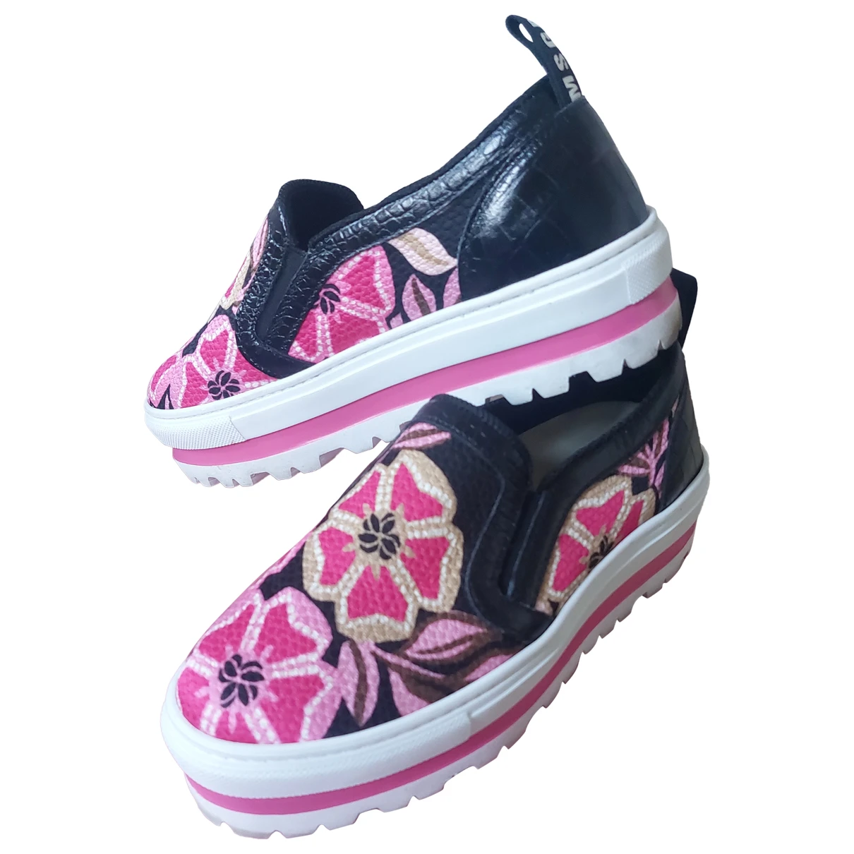 Pre-owned Msgm Leather Trainers In Pink