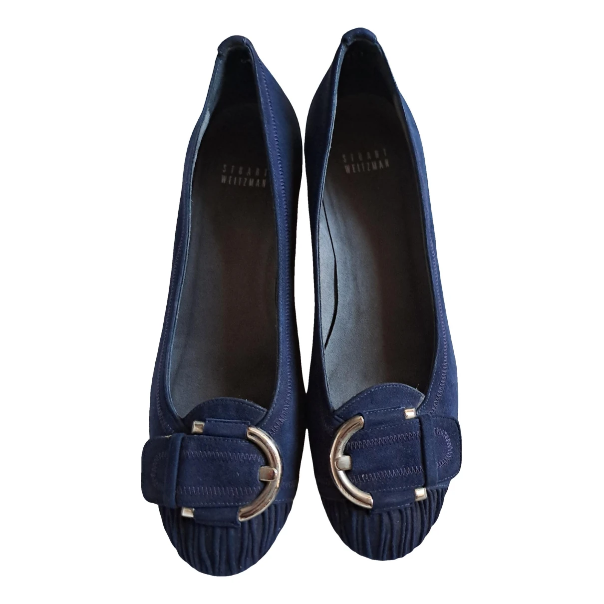 Pre-owned Stuart Weitzman Leather Ballet Flats In Navy