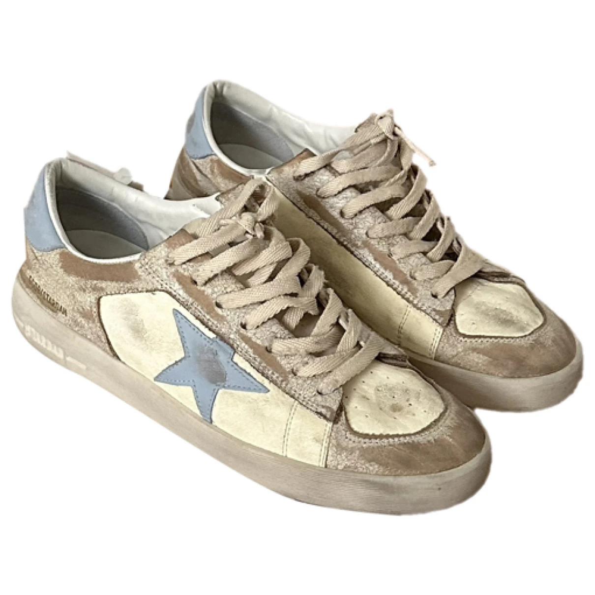 Pre-owned Golden Goose Stardan Leather Low Trainers In Beige