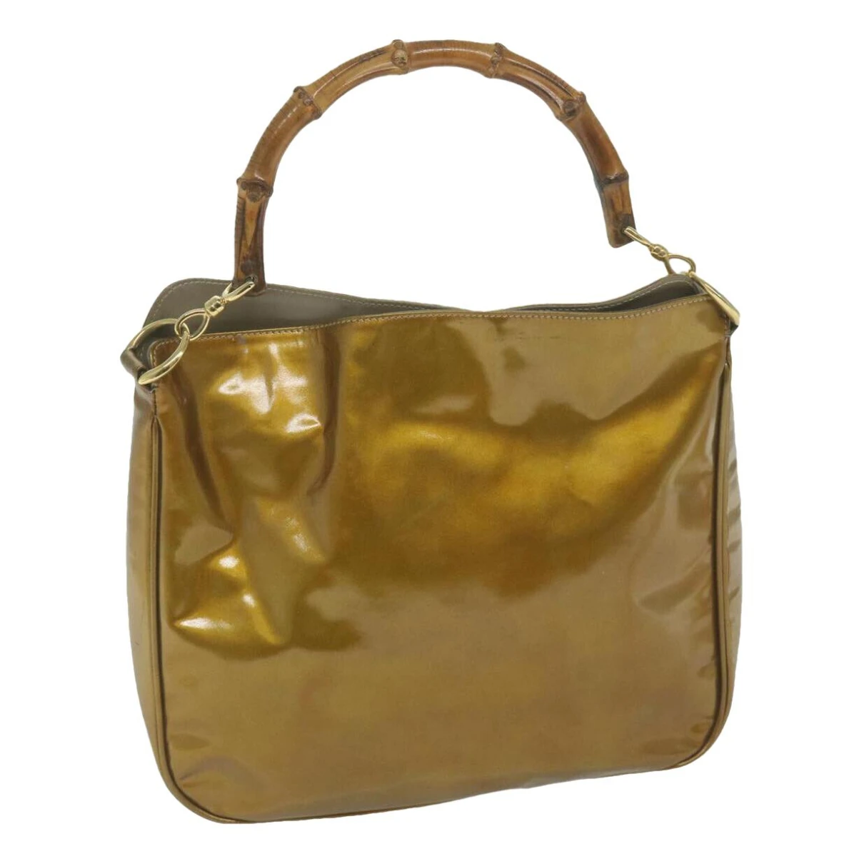 Pre-owned Gucci Bamboo Top Handle Patent Leather Handbag In Gold
