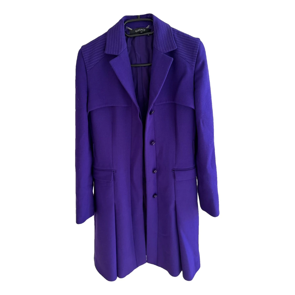 Pre-owned Versace Wool Coat In Purple