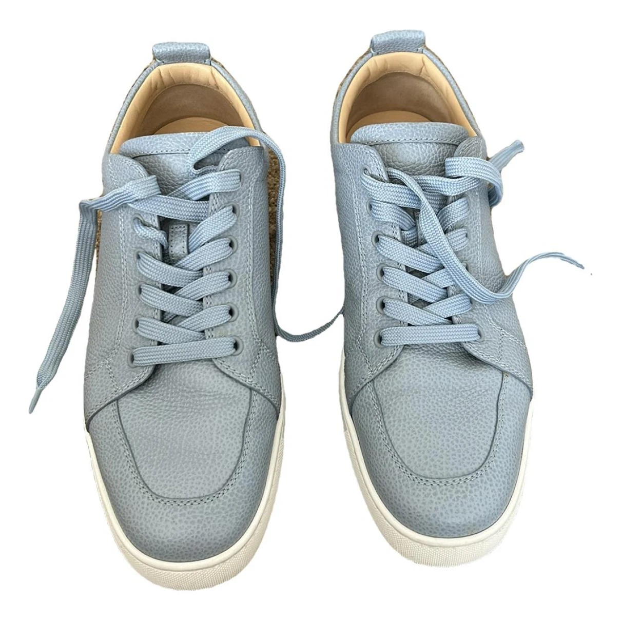 Pre-owned Christian Louboutin Leather Low Trainers In Blue