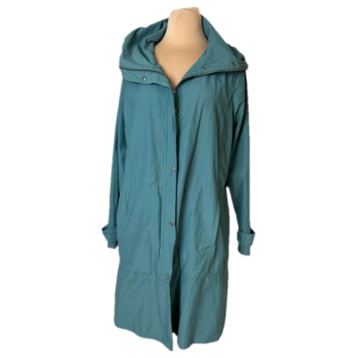 Pre-owned Eileen Fisher Trench Coat In Green