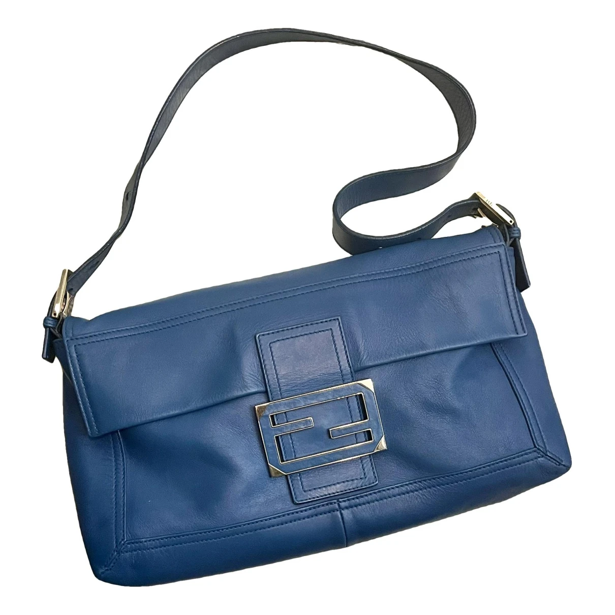 Pre-owned Fendi Double F Leather Clutch Bag In Navy