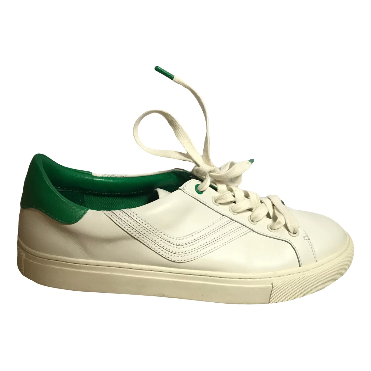 Pre-owned Tory Sport Leather Trainers In White