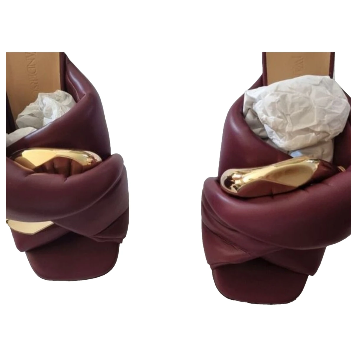 Pre-owned Jw Anderson Leather Mules In Burgundy
