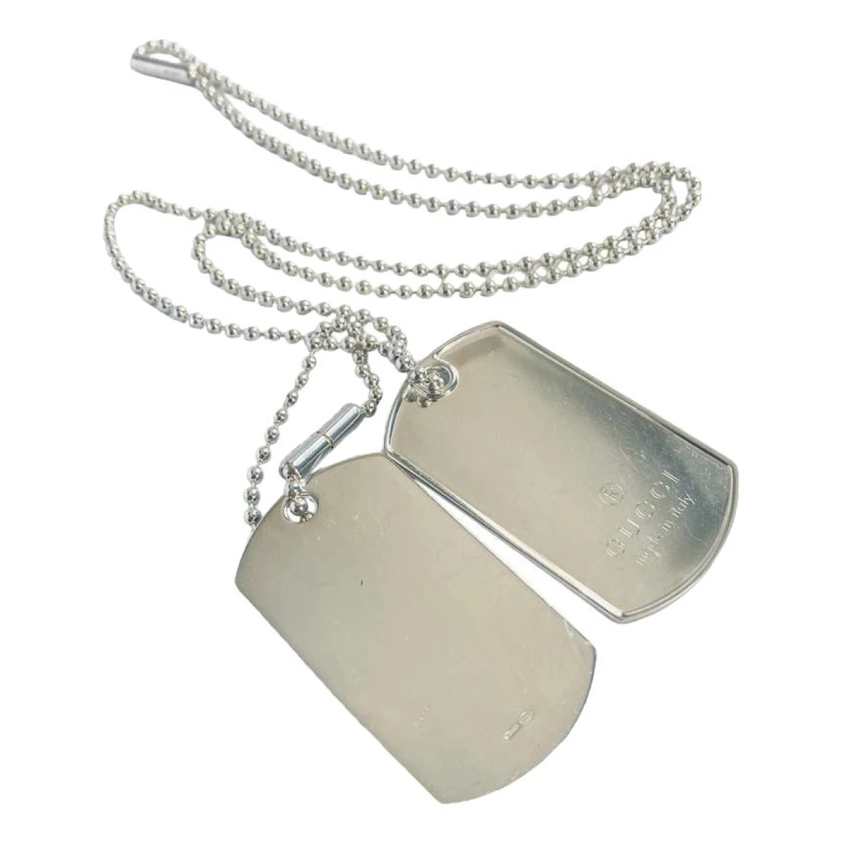 Pre-owned Gucci Dog Tag Silver Necklace